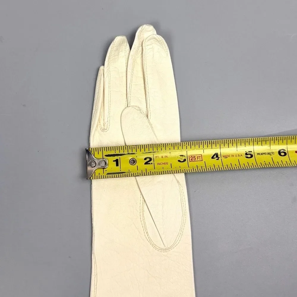Vintage 1950s - 60s Ivory Long Gloves Washable Leather S. Klein Size 6.5 Italy